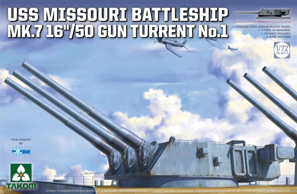Takom 5015 1/72 scale USS Missouri Battleship Mk.7 16"/50 Turret No.1 kit - BlackMike Models
